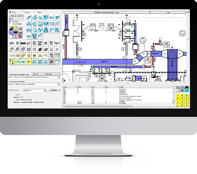 WenDuct estimating provides On-Screen Takeoff for all aspects of rectangular, round, oval, HVAC accessories and equipment.